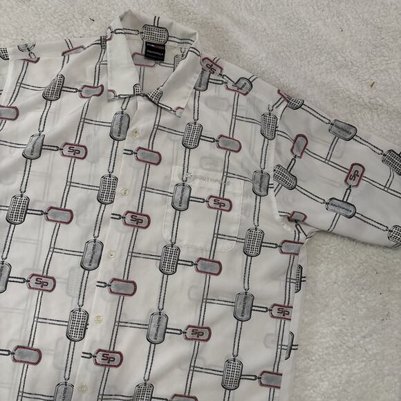 Southpole Shirt Men's XL Short Sleeve Button Up All Over Print Dog Tags Y2K - Picture 1 of 6